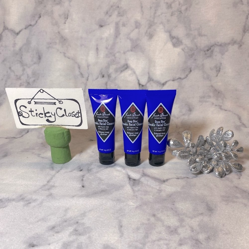 Jack Black Men's Deep Dive Facial Cleanser Set-3x14ml Glycolic Face Wash-3pc-NEW